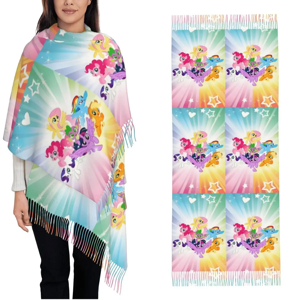 Women's Tassel Scarf My Little Pony Long Soft Warm Shawl and Wrap Cartoon Gifts Pashmina Scarves