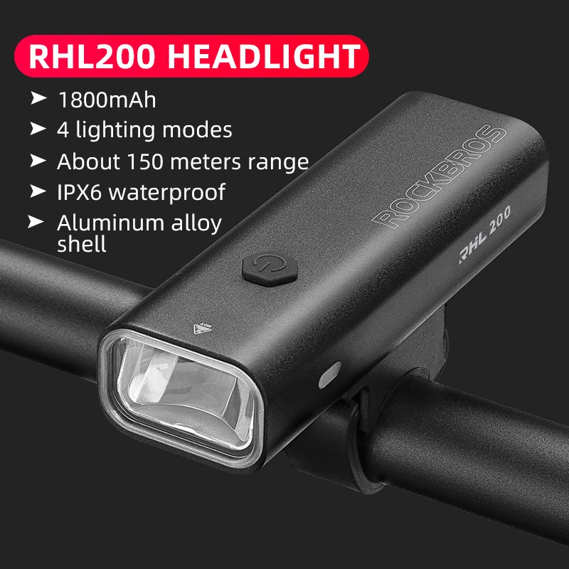

ROCKBROS 200LM Bicycle Light Type-C Charging Cycling Flashlight MTB Road Bike Lamp Headlight Aluminum Bike Front Light