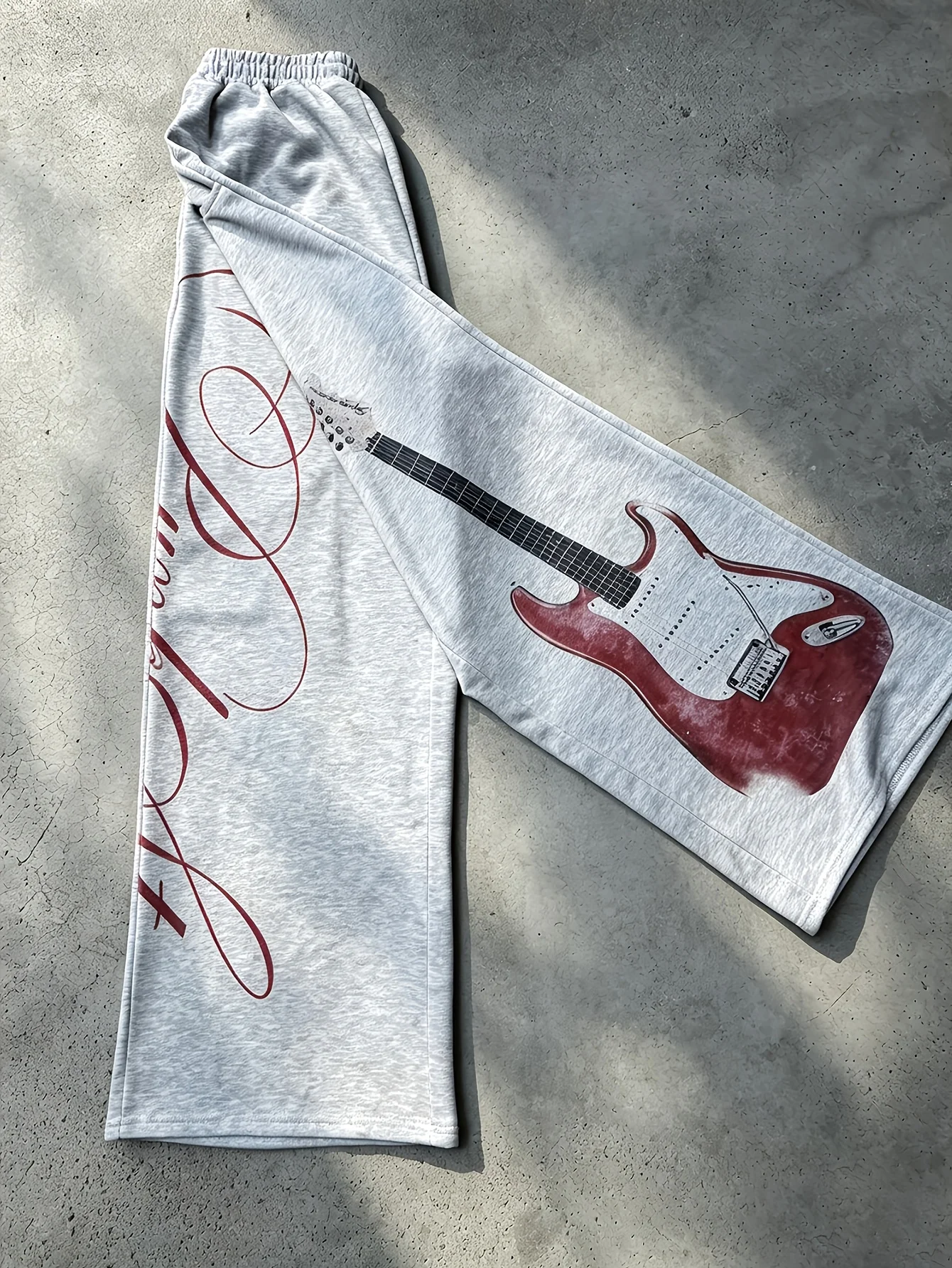 Y2K Trendige Retro-Jogginghose mit E-Gitarren-Print für Herren, Damen und Kinder, Grau, Locker Sitzende Jogginghose, Street-Rock, Oversized, Lässige Hose – Detail 8