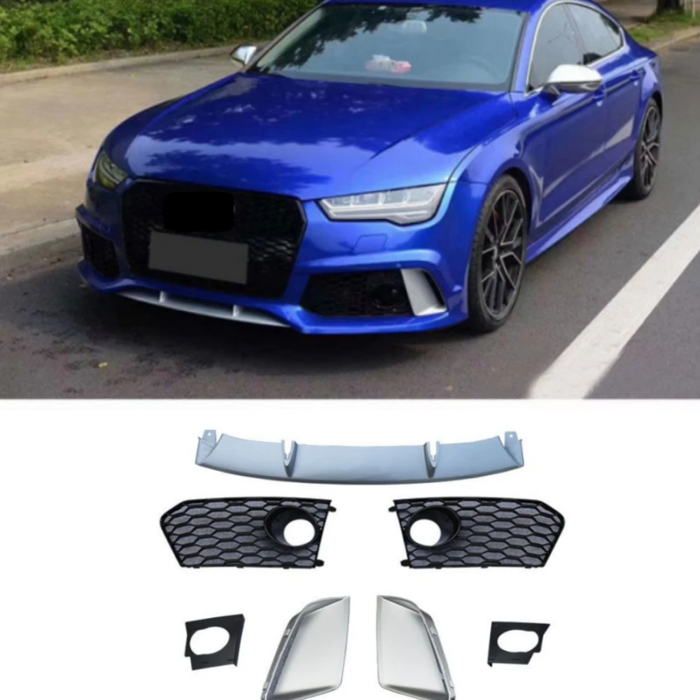 Front bumper decorative wind blade air outlet grille lampshade For Audi A7 2009-2018