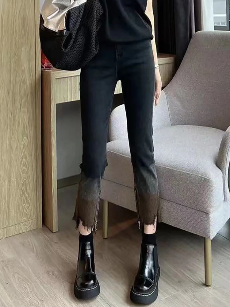 

High Waist Slim Fit Straight Leg Denim Jeans Women plus Size Elastic Cigarette Pants Tapered Bootcut Jeans for Pear aped Body