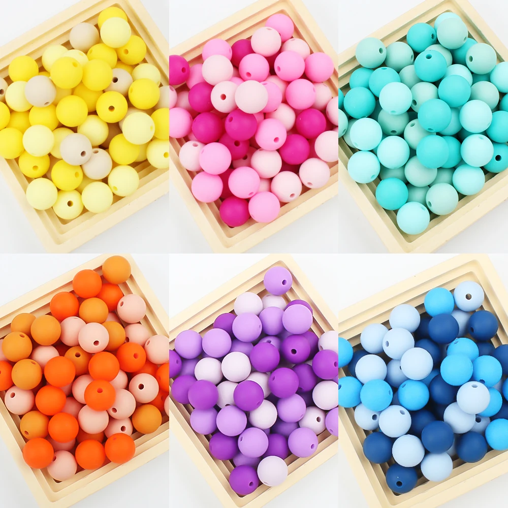 9mm 12mm 15mm Silicone Beads 20Pcs Round Loose Focal Beads DIY Bracelets Beaded Pen Keychain Accessories For Jewelry making