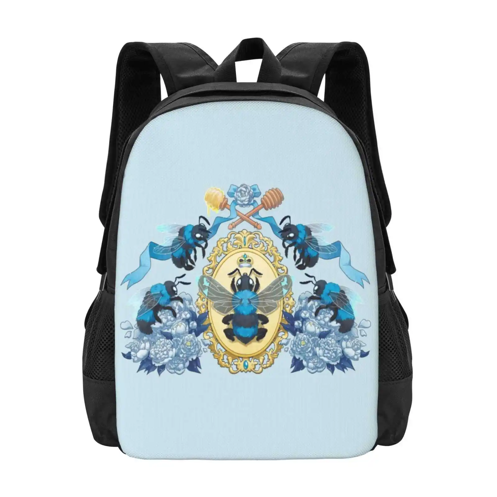 Royal Honey Hot Sale Schoolbag Backpack Fashion Bags Royal Honey Bees Bumble Bee Carpenter Bee Blue Bee Fuzzy Bee Flowers