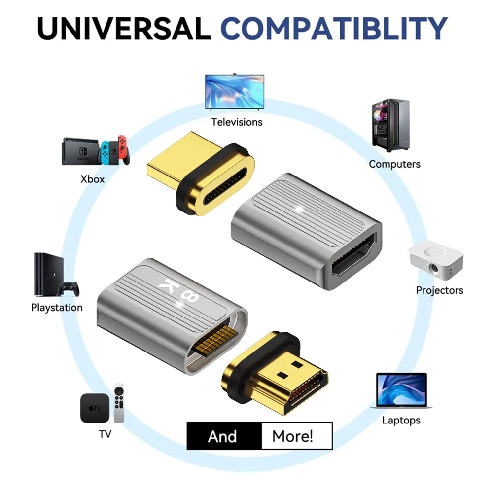 Magnetic UHD Adapter 19-Pin HD2.1 Male to Female Support 8K 60Hz 48Gbps 4K 2160P 1080P 3D ARC for HDTV Monitor Computer Display