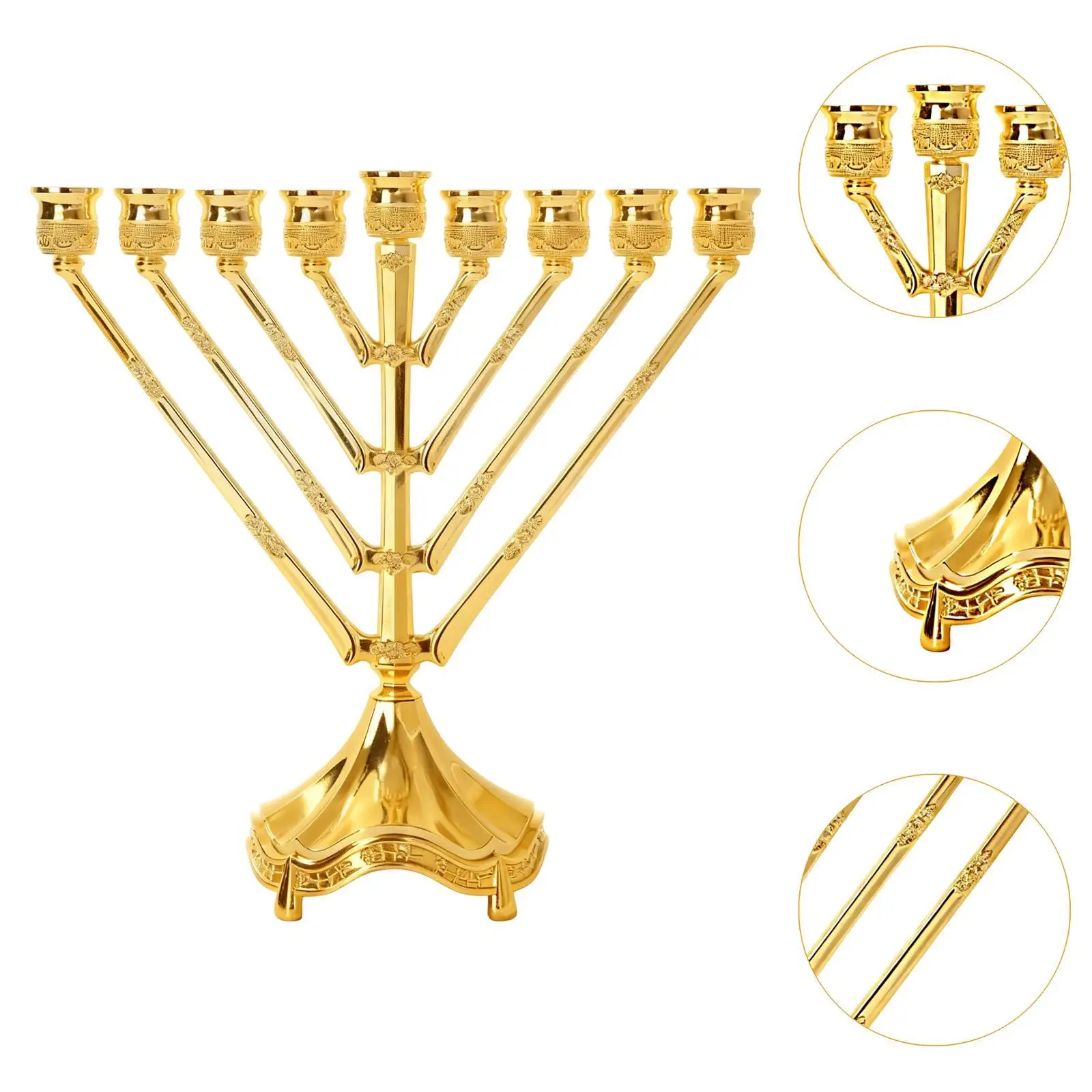 Decorative Candle Holder Stable Gold 9 Branch Menorah Zinc Alloy Practical Table Decor for Home Ornament