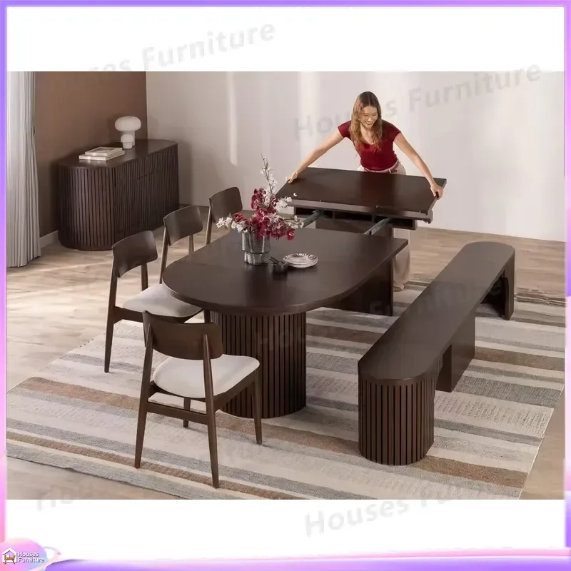 Modern Foldable Dining Table Retractable Portable Folding Table for Home Office Outdoor Camping Space Saving Solid Wood Table
