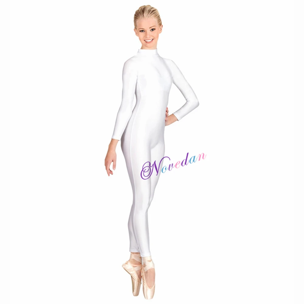 Women Long Sleeve Mock Neck Bodysuit Footed Unitard Plus Size Spandex Jumpsuit For Men Dance Hollween Zentai Cosplay Costume