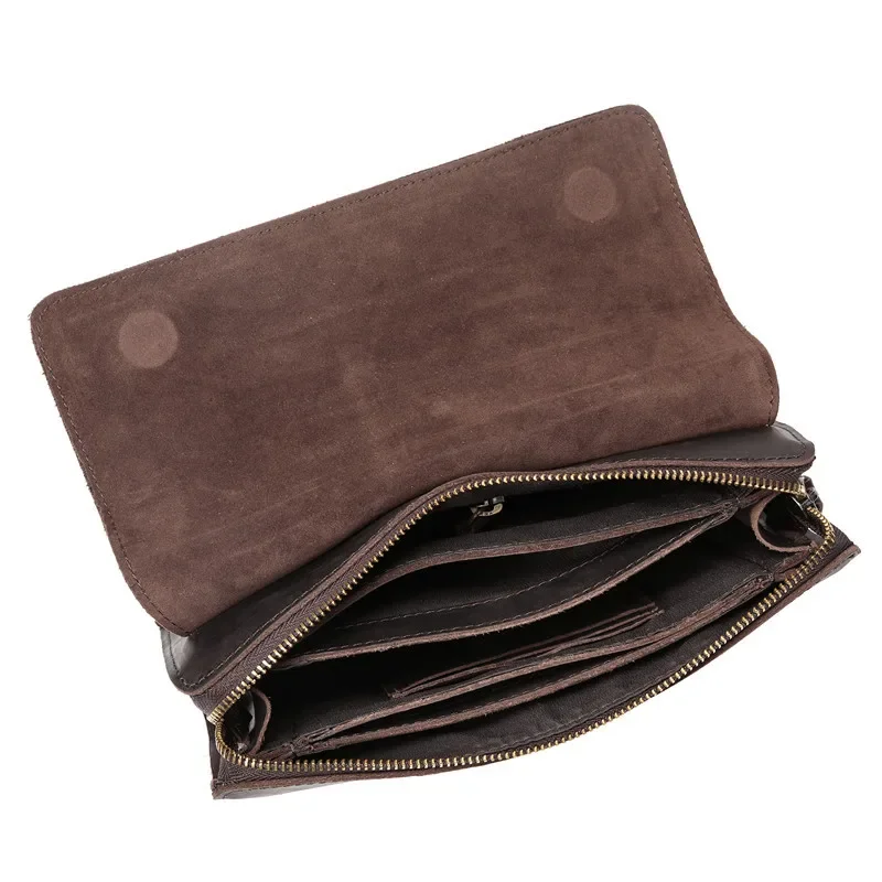 Vintage Brown Crazy Horse Leather Clutch Bag for Men Wrist Handbag Purse Large Capacity Real Cow Leather Phone Wallet Luxury