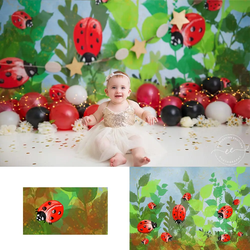 

Lady Lovebugs Photography Backdrop Kids Baby Cake Smash Photocall Decors Green Leaves Child Girls Adult Studio Backgrounds