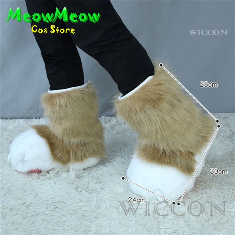 Śliczne pluszowe skarpetki Fursuit Animal Foot 8-kolorowe pluszowe kostiumy Cosplay Furry Animal Paw Shoes Cat Girl Shoes Cat Paw Christmas Gift