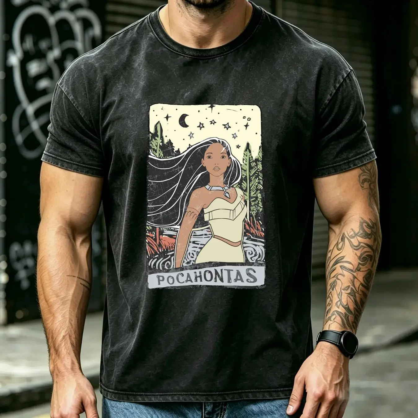 washed T Shirt Pocahontas Sizes Cotton POC 652154 long or short sleeves vintage Washed fashion Soft graphic homme Slightly