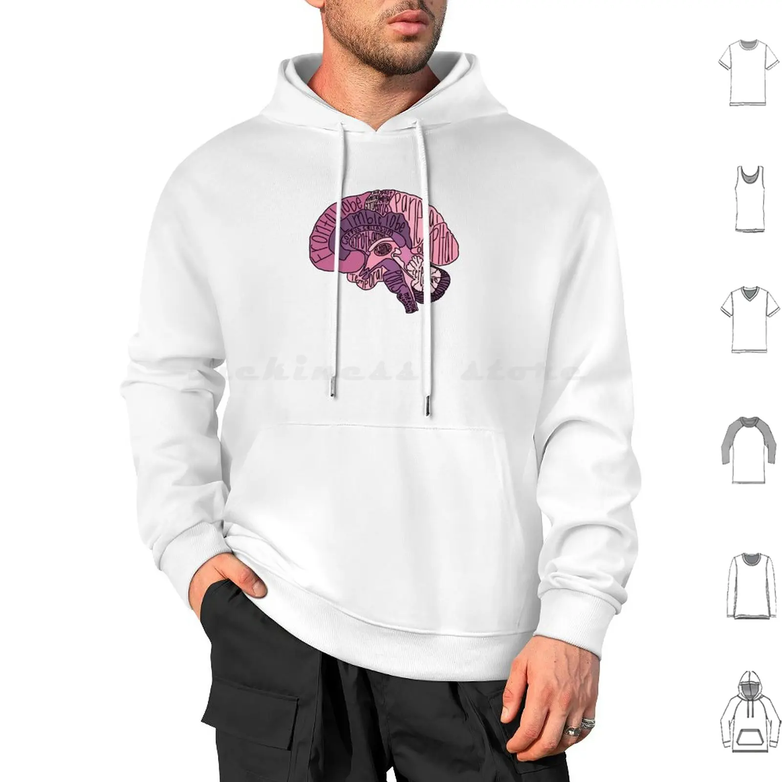 Labeled Brain Anatomy-Pink Hoodie cotton Long Sleeve Brain Anatomy Science Labeled Medicine Biology Human Physiology