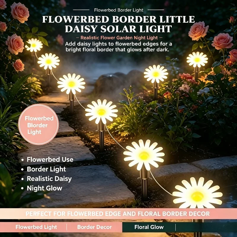 Solar Daisy Flower Light Outdoor Garden Pathway Stake Party for Villa Park Landscape Decor Waterproof Yard Lawn Lighting