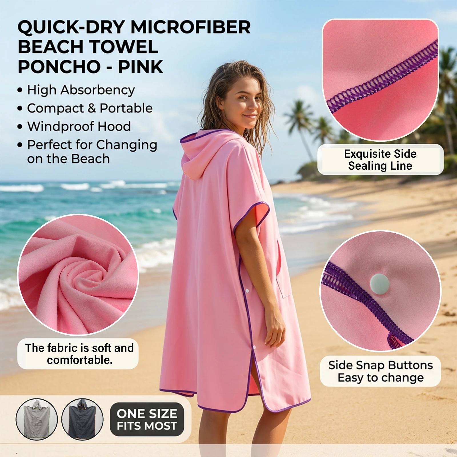 plus Size Quick-Dry Hooded Beach Towel Changing Cape High Absorbency Swim Surf Robe for Easy Carry And Quick Drying