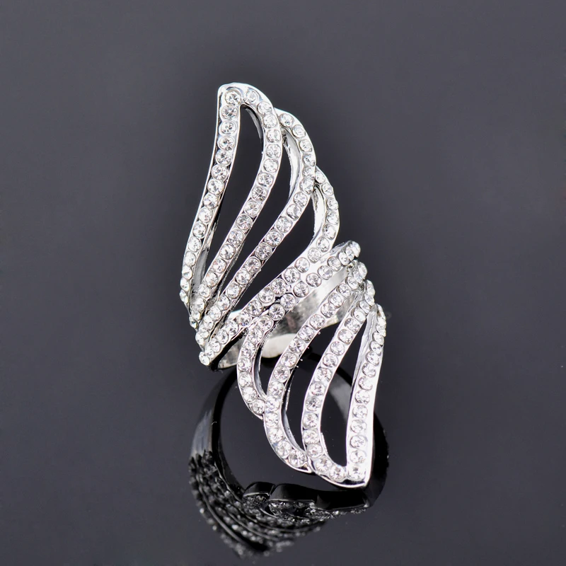 SINLEERY Retro Black Color Angel Wing Long Ring For Women Vintage Jewelry Party Cocktail Rings JZ181