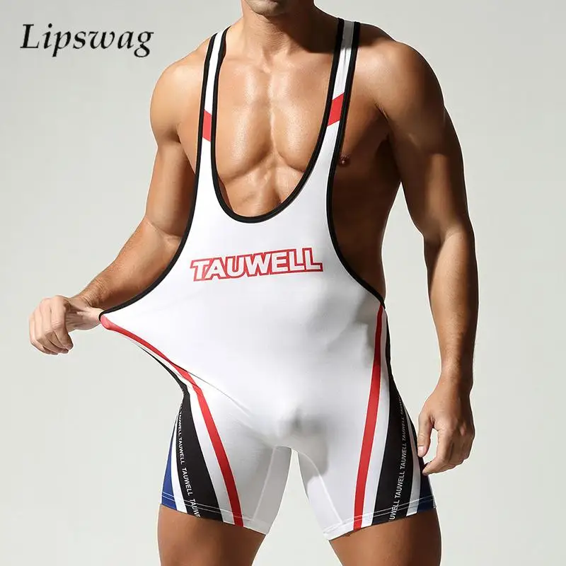 

2025 Summer Gyms Casual Elastic Slim Bodycon Mens Vintage Letter Printed Patchwork Sleeveless Jumpsuits Fashion Men's Bodysuits