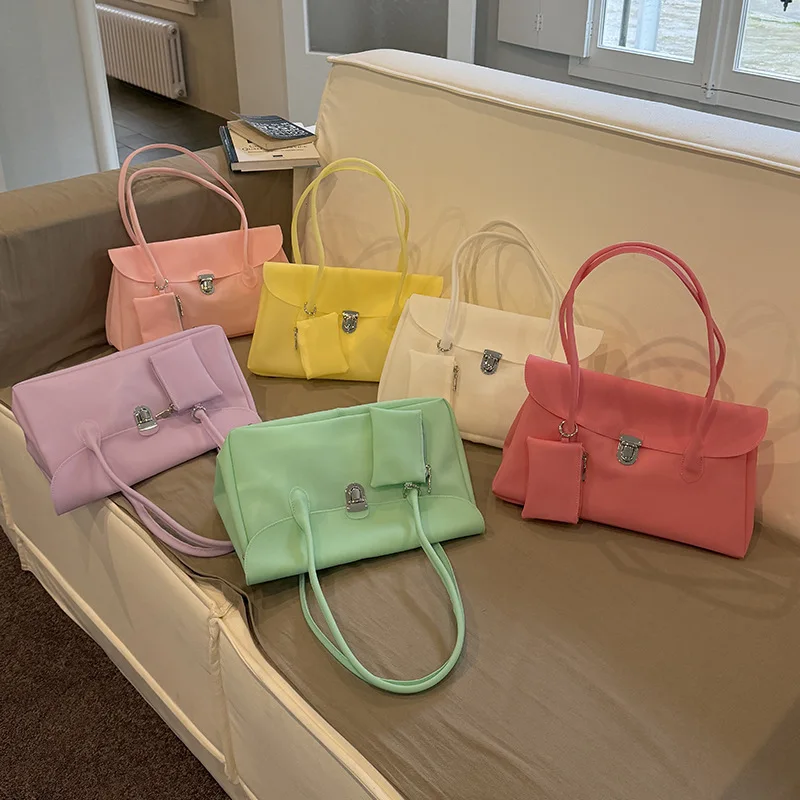 Korean Candy-colored Jelly Handbag Stylish Large Capacity Pvc Waterproof Shoulder Bag Summer Travel Dopamine Solid Color Tote