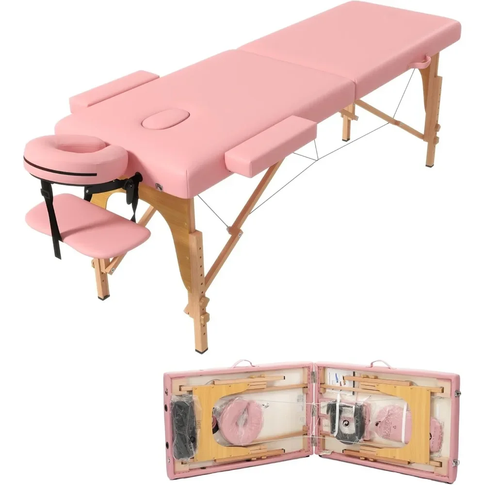 

Massage Table Massage Bed, Portable 2 Section Foldable Tattoo Bed, Height Adjustable Lash Spa Bed with Face Cradle