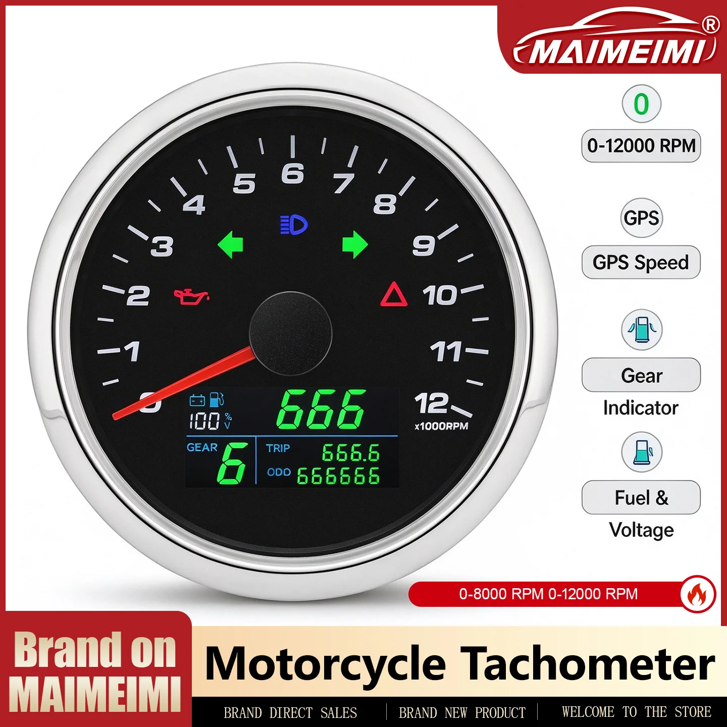 Motorcycle Tachometer Speed Gauge 0-8000 RPM 0-12000 RPM Fuel Gauge Voltage Digital Motorbike Gauge Odometer For 12V Motorcycle