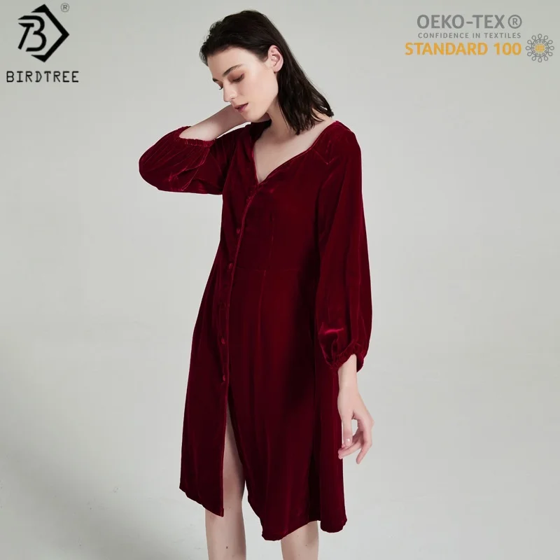 

Пижамные платья BirdTree, OEKO-TEX, из 100% шелка, женское бархатное платье, домашняя одежда с V-образным вырезом, повседневная ночная сорочка D62119JF