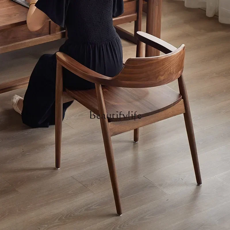 

ls 18 -*Nordic solid wood dining chair, modern minimalist backrest, North American black walnut leisure chair