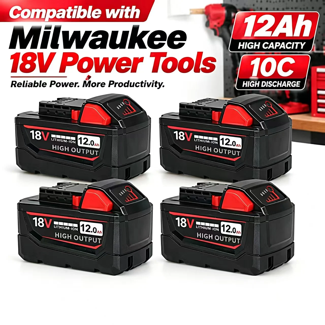12.0Ah M18 18V Replacement Battery for Milwaukee, 10C High Discharge Li-ion Power Tool Battery Pack, Replace 48-11-1850 48-11-1890 48-11-1860 48-11-1812 48-11-1862 48-11-1880