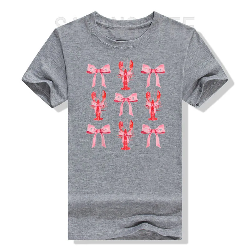 Pink Bow Cute Coquette Crawfish Y2k Clean Girl Aesthetic T-Shirt Womens Fashion Clothes Lovely Gift Short Sleeve Graphic Tee Top