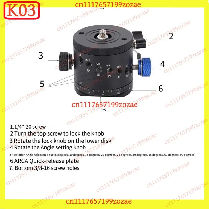 KJ02 360‑Degree Indexing Rotator Panoramic Tripod Head Seamless Multi‑Row Shooting Replacement Parts For Panoramic Cameras