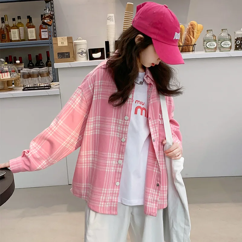 Ensemble de chemise ร carreaux grossier sweet girl confortevole et respirant milieu et grands enfants vintage sweet shirt deux pi