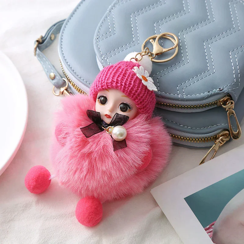 

Cute Plush Keychain Imitation Rex Rabbit Fur Ball Keyring Big Eye Doll Pendant Fashion Car Bag Charm