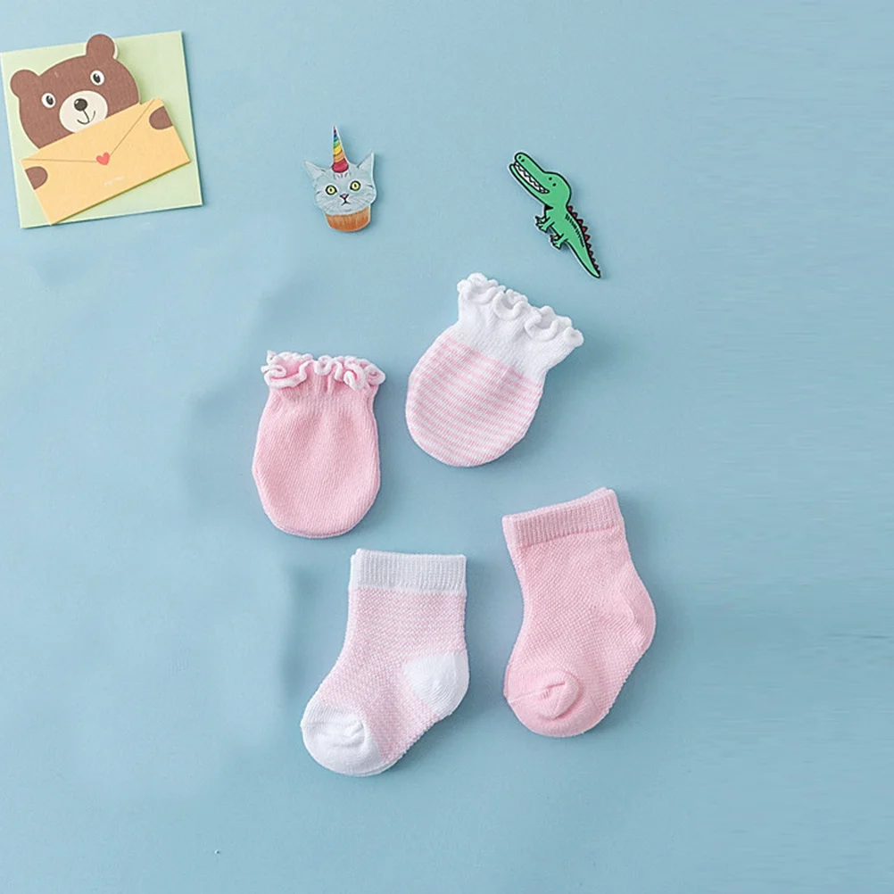 4 pares de guantes de bebé, manoplas de algodón suave antiarañazos, calcetines infantiles transpirables, calcetines cálidos de protección para niños
