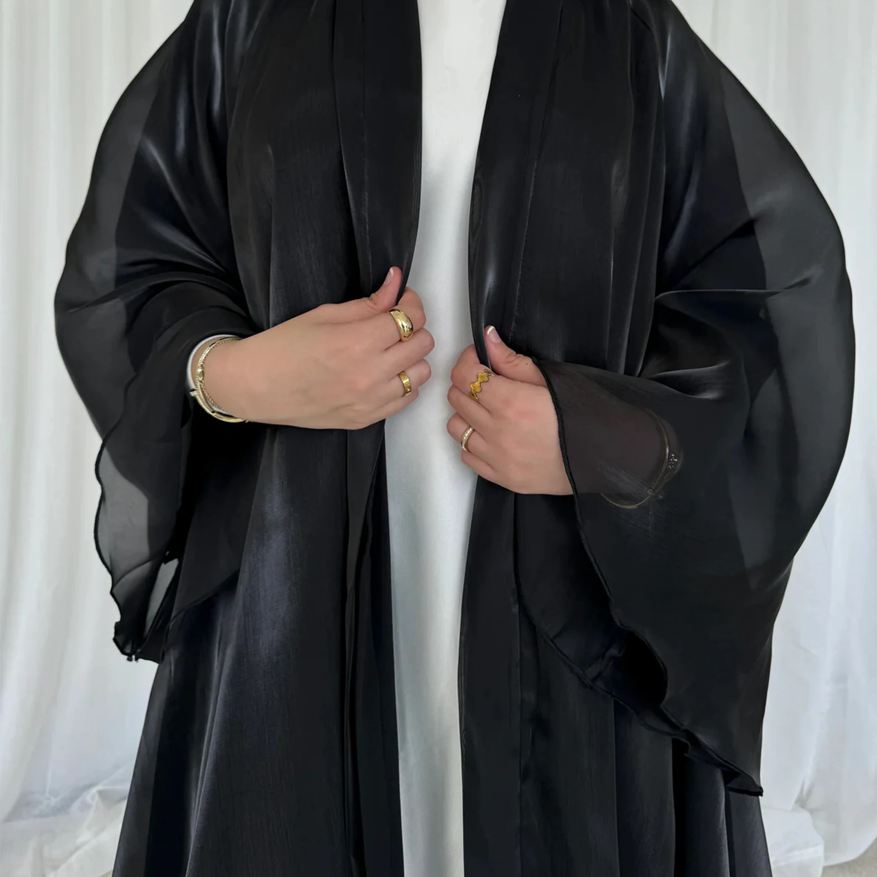 Dwustronna Organza + Szyfon 2-warstwowa Dubaj Abaya, wieczorowa muzułmańska odzież damska, islamski Kaftan, Kimono, Ramadan (bez szalika)