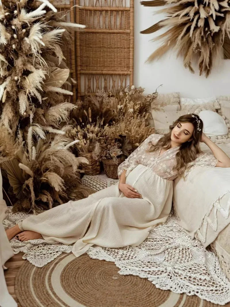 

Платье для беременных для фотосессии, винтажное, удобное, из льна и хлопка, в стиле бохо, для беременных женщин.