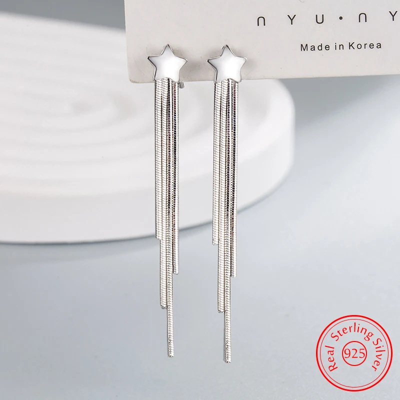 

New Quality Jewelry Lady's 925 Sterling Silver Chains Tassels Fashion Drop Earrings FQL25040