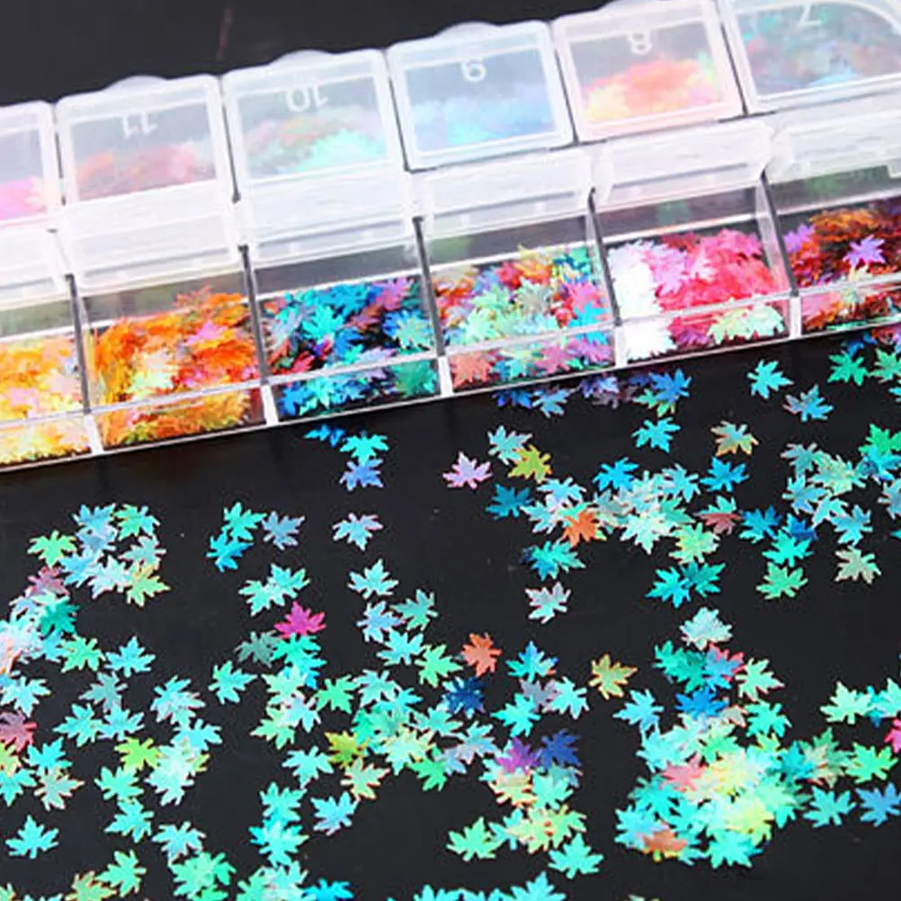 2Boxes Nail Art Sequins For Greeting Card Decoration Gold Flakes Nails Maple Leaf Manicure Glitter Decorations