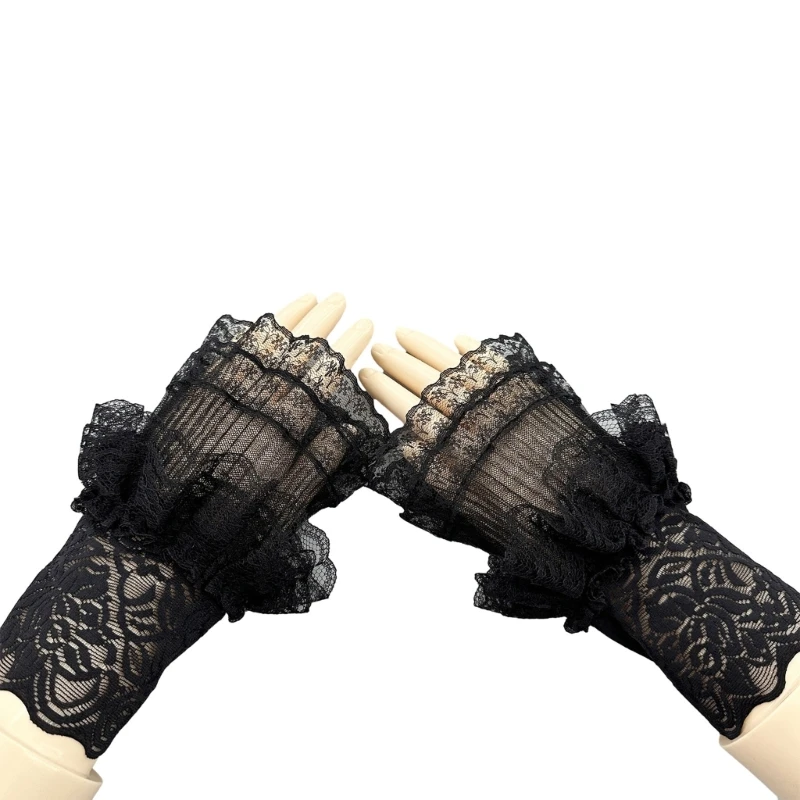 Paired Wrist Warmer Ruffled False Cuffs Lace for Princess Sweater Decorative