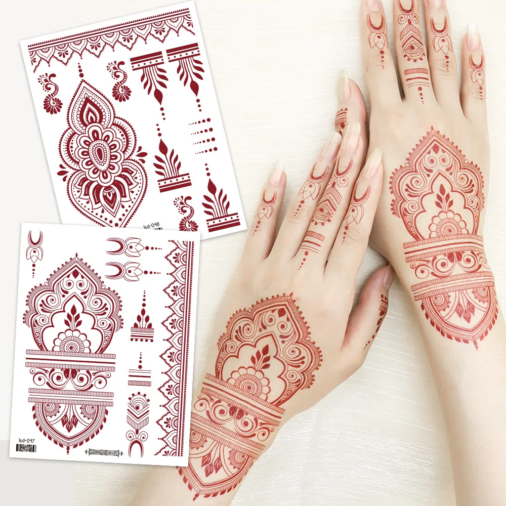 6 pieces of brown red Hannah arms and body waterproof temporary tattoos suitable for women, exotic brick red Hannah stickers