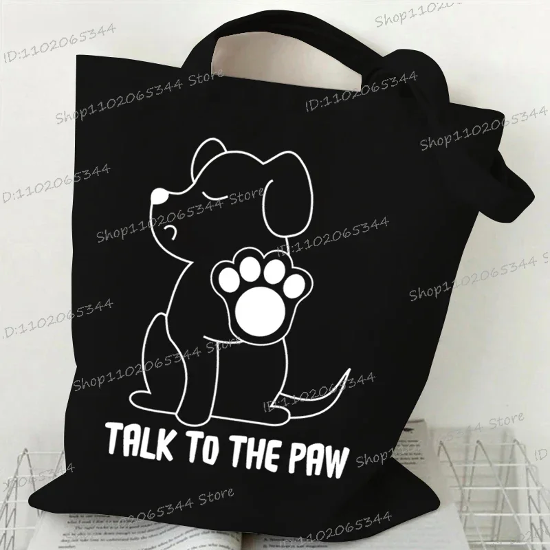 Cartoon Plant Style Dog Paw Canvas Tote Bag Women Men Peace Love Dogs Pattern Handbags Fashion Casual Dogs Lover Shoulder Bag