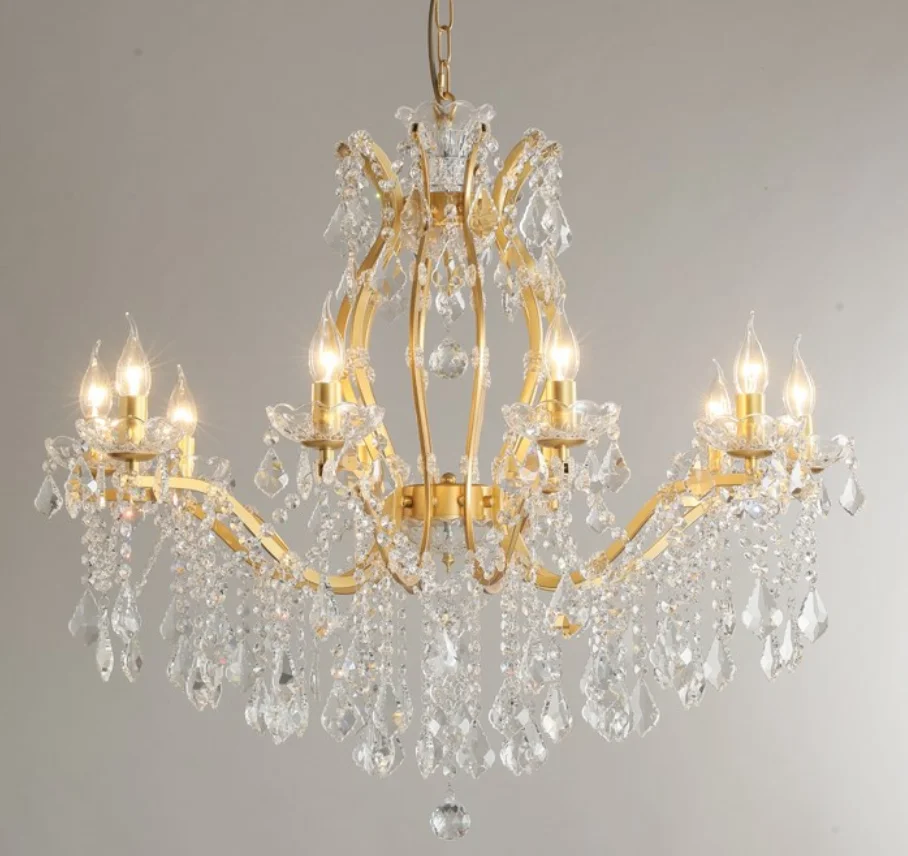 Хрустальная люстра «Мария Терезия» золотистого цвета, D46см H54см, 4 лампы E14 LED, декоративная подвесная лампа, большой светильник, люстра-канделябр