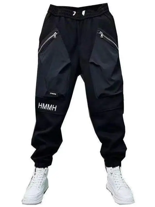 New Streetwear Hip Hop Joggers Men Letter Ribbons Cargo Pants Pockets Track Tactical Casual Male Trousers Sweatpant X11