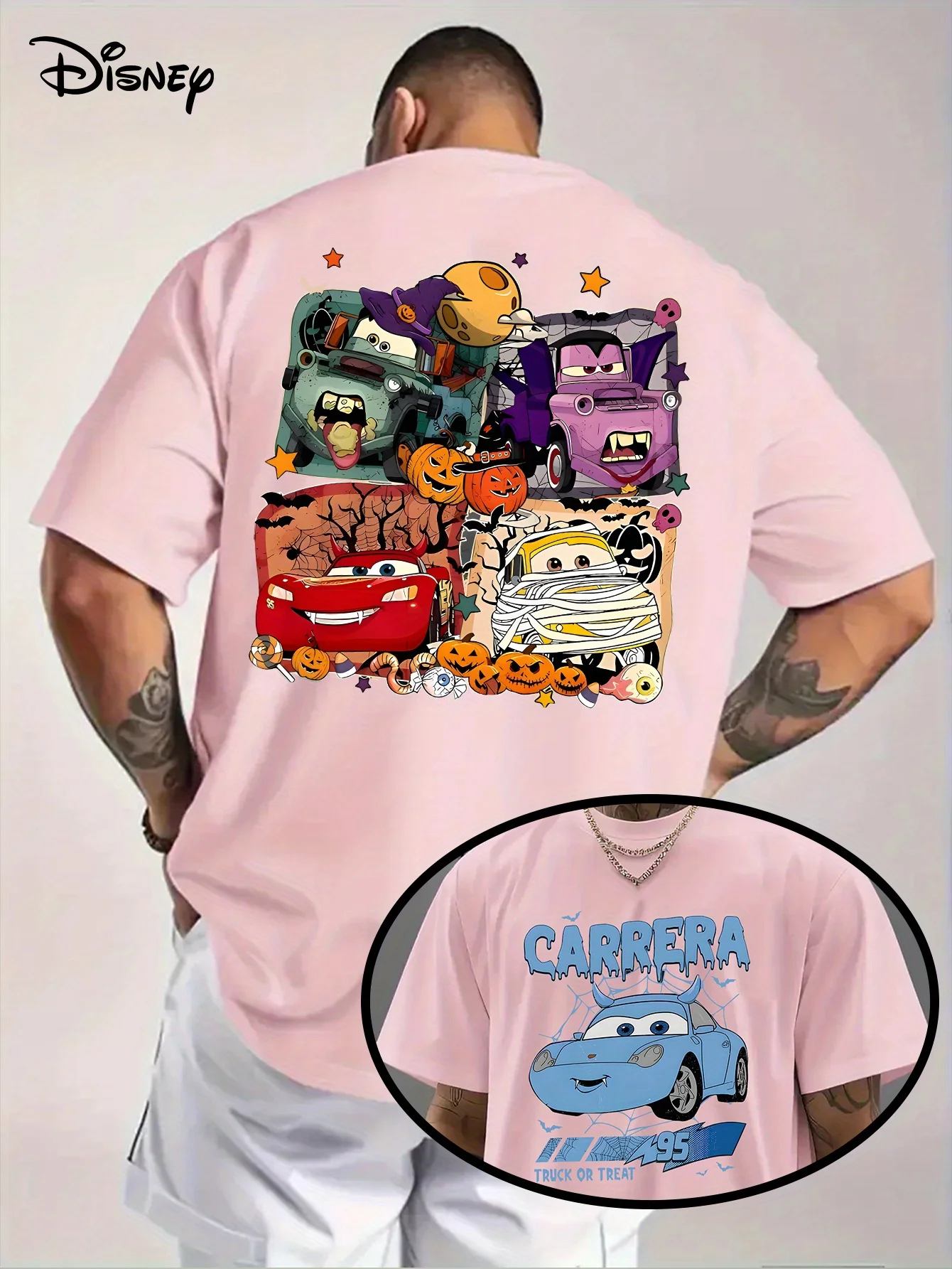 

Disney Cars Lightning McQueen Pattern Men's Everyday Casual and Themed Event Wear Loose Plus Size Cotton Short Sleeves