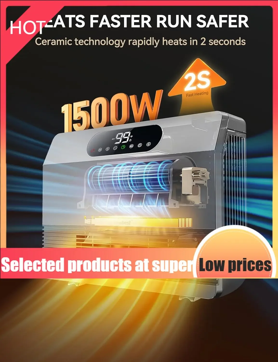 

Конкурентоспособный умный настенный обогреватель, 1500 Вт, быстрый нагрев, для спальни, электрический комнатный обогреватель с термостатом