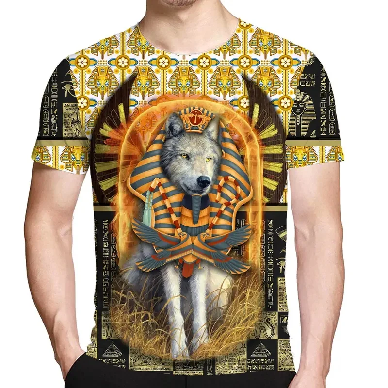 1 Piece Custom Your Picture  Summer Fashion Harajuku Egypt Anubis T-Shirt Men'S 3D Dog Print Men'S T-Shirt Breathable Street Sty