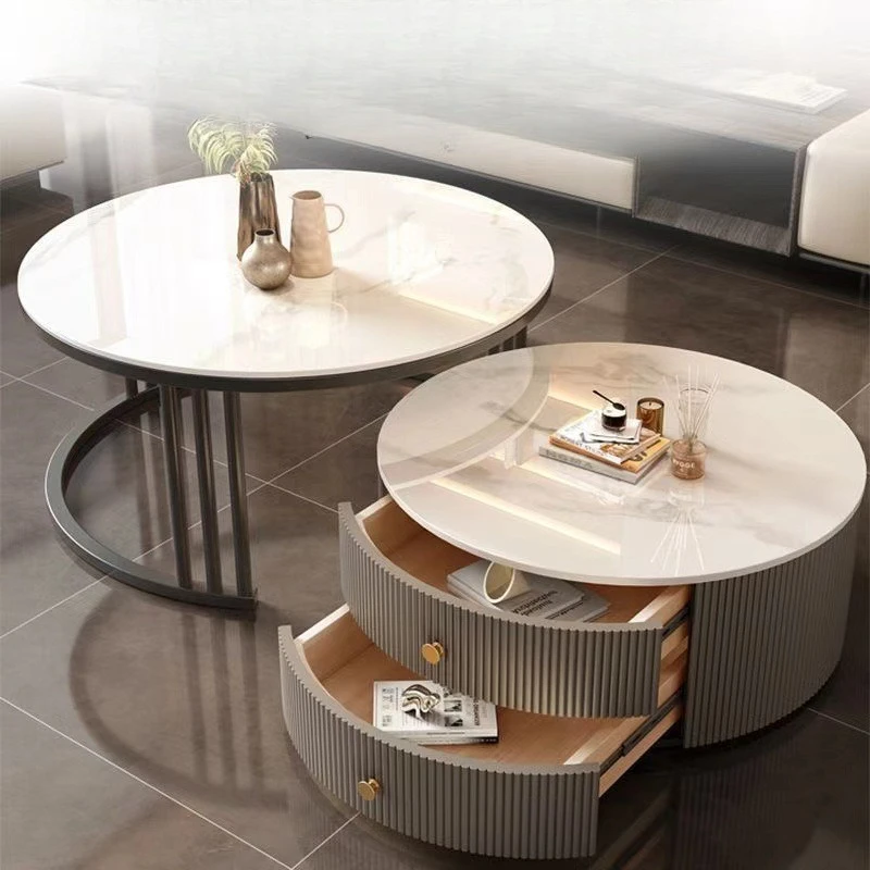 

Cream Italian rock slab retractable coffee table light luxury modern combination simple living room household small apartment