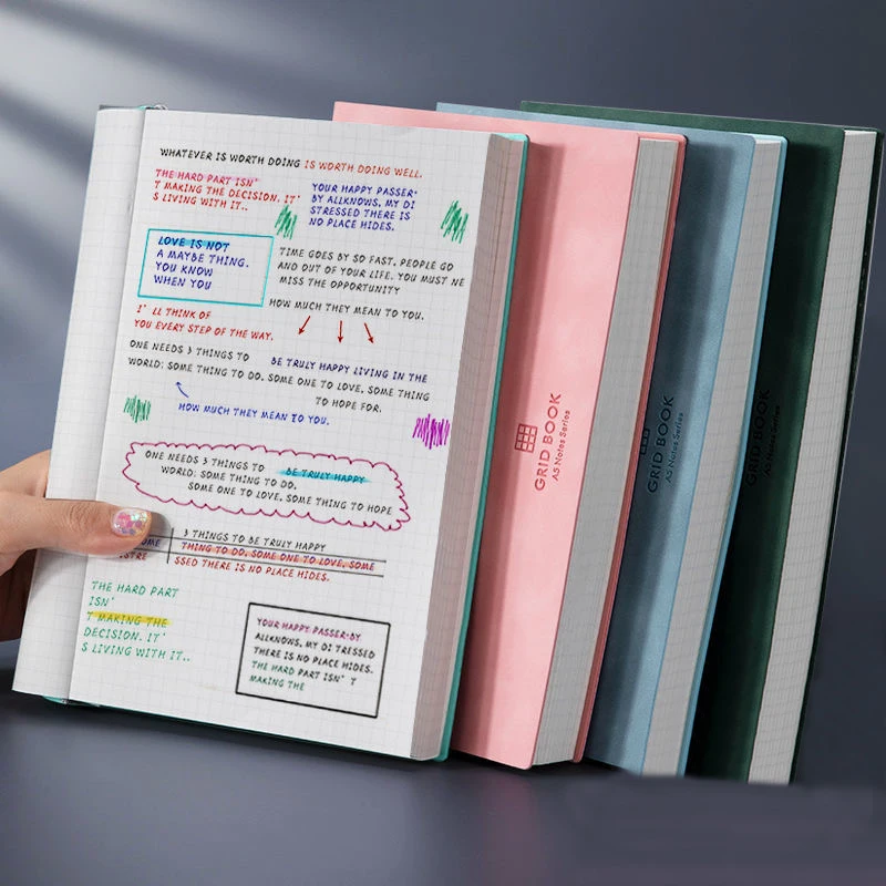 Caderno de couro sintético A5PU, páginas internas xadrez, livro de desenho, caderno de viagem, papelaria, material de escritório, material escolar ﻿
