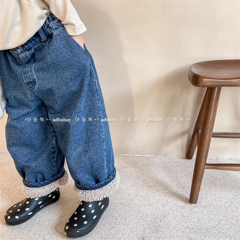 Kids Plush Jeans Winter Boy Thickened Pants Children Warm Denim Pants Girls Baby Fashion Casual Trousers Toddler Winter Clothes