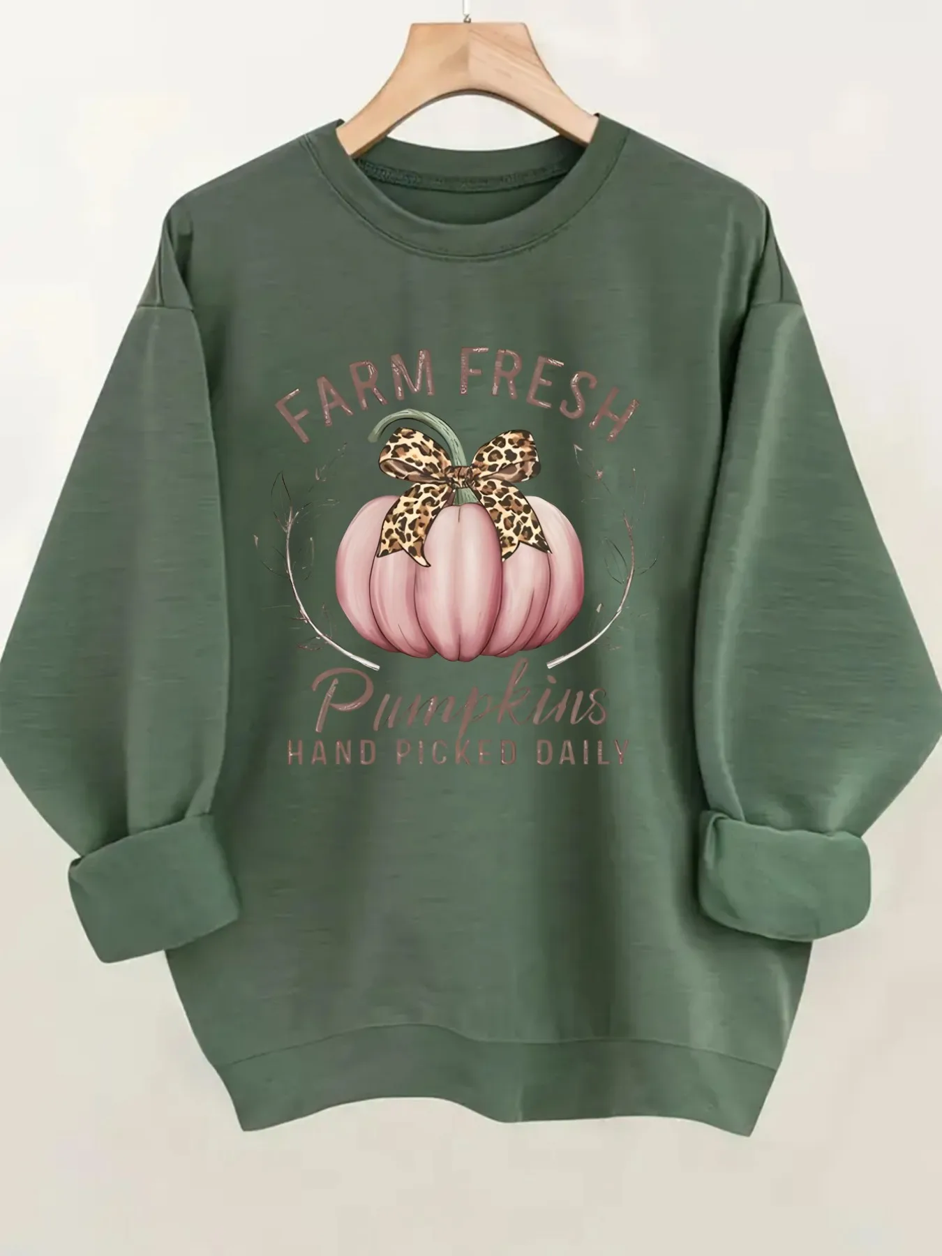 Women's Crew Neck Pullover Sweatshirt Farm Fresh Pumpkins Design, Soft Casual Long Sleeve, Daily Casual Top Outfit, Winter Women's Clothing, Thanksgiving Outfit