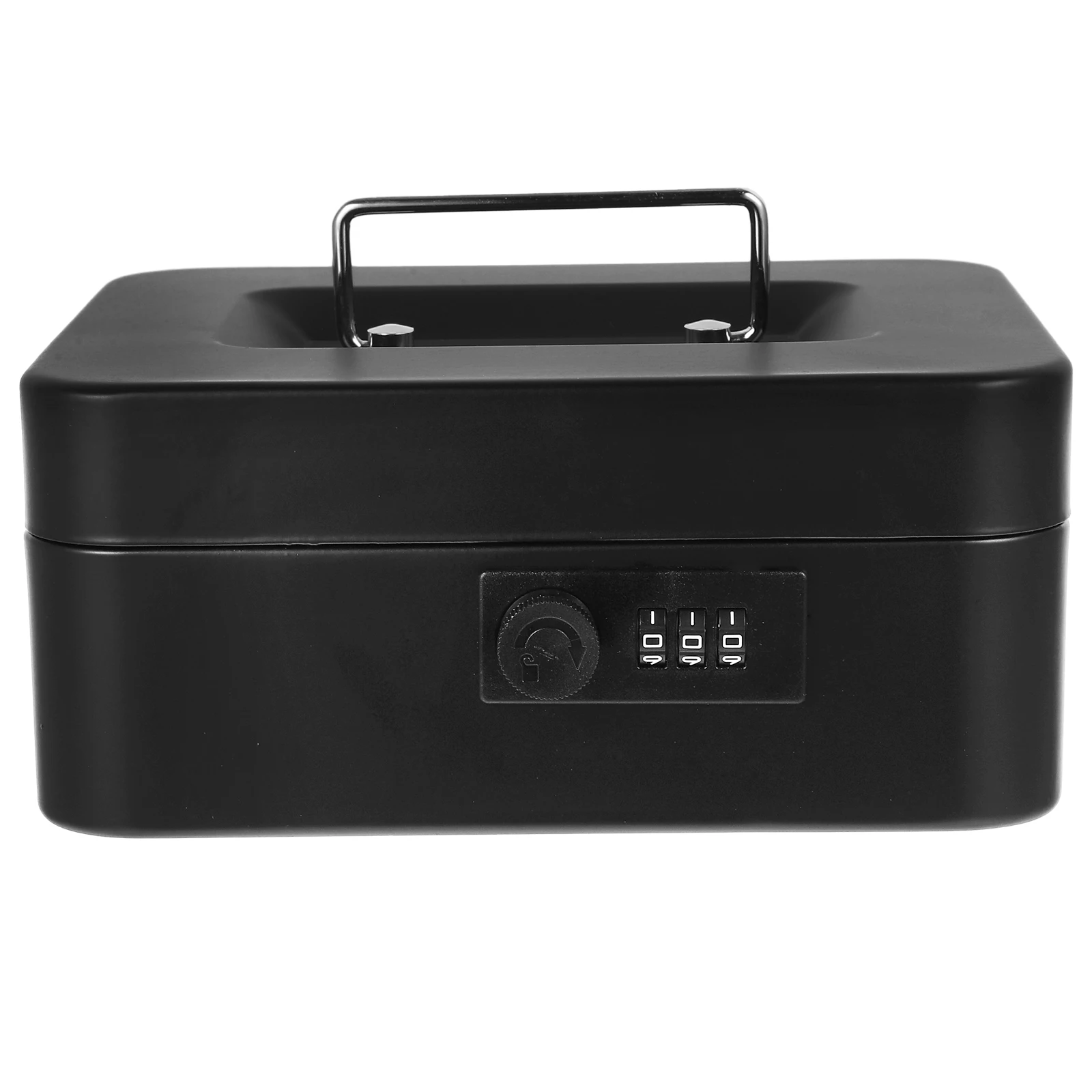 

Black Metal Cash Register Box with Lock 200 Password Codes Mini Money Storage Case for Home Office Coin Bills Organizer