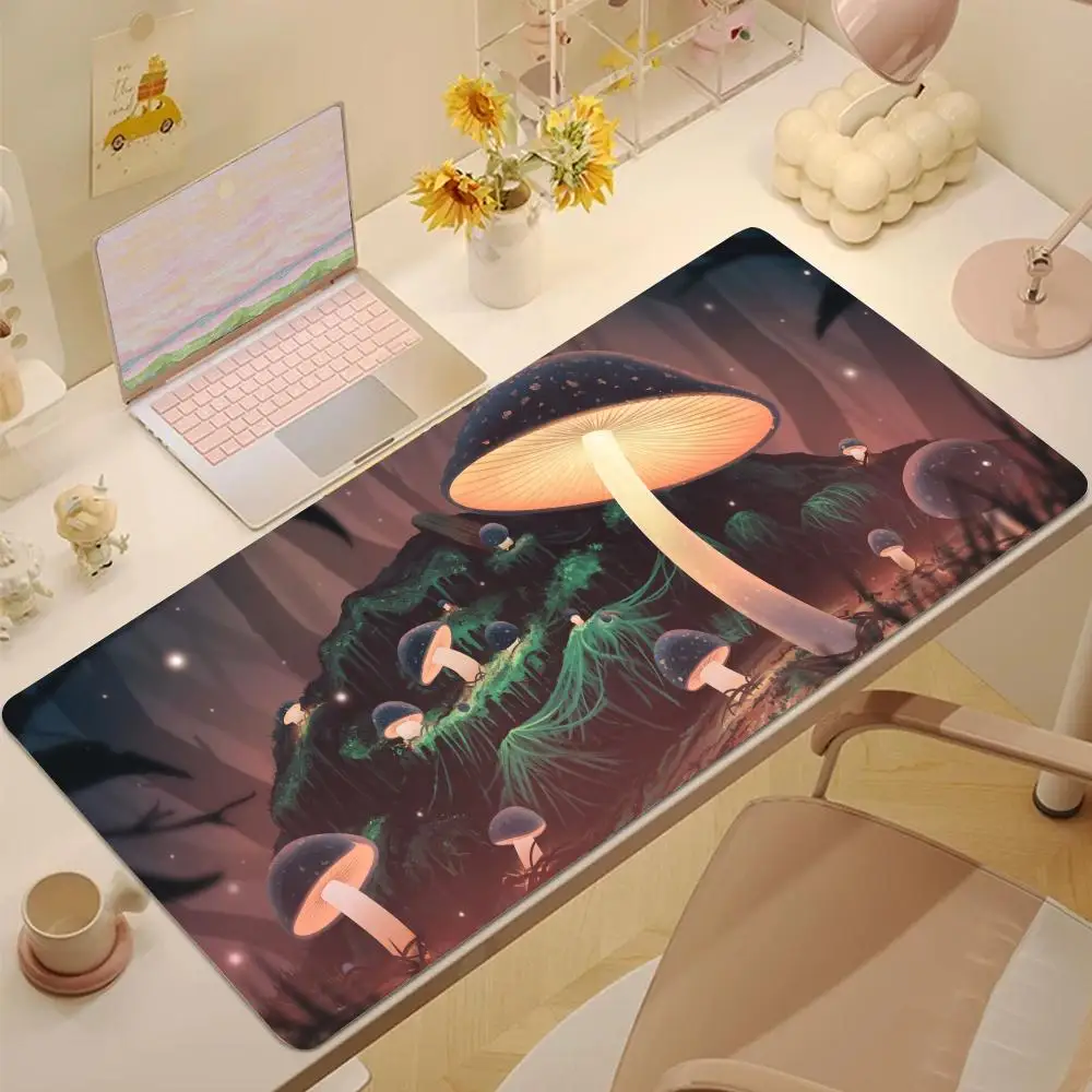 

Bioluminescent mushroom Mouse Pad Tablet mouse Pad Laptop xl desktop mouse pad, cute HD Rainbow Gaming keyboard pad, 90x40