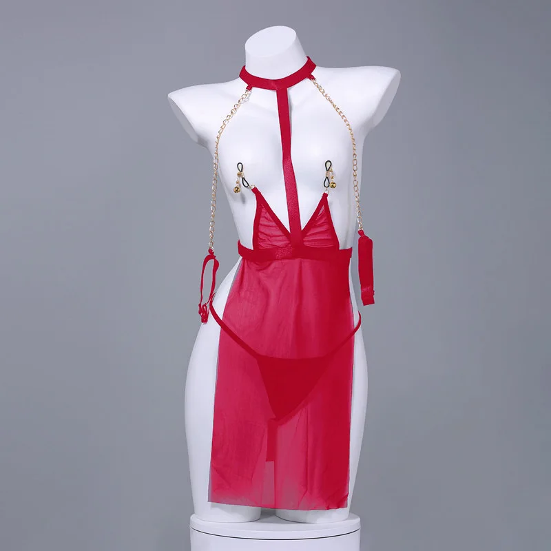 Sexy Mesh See-through Borst Lekkende Gepassioneerde Niet-verwijderbare SM Bed Vrouwelijke Shirt Hot Ondergoed Vrouwen Lingerie Nieuwe 2025 kleding